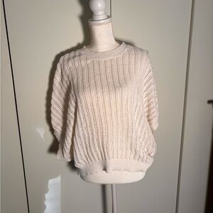 Ee:some Cream Women's Sweater open weave cap sleeve